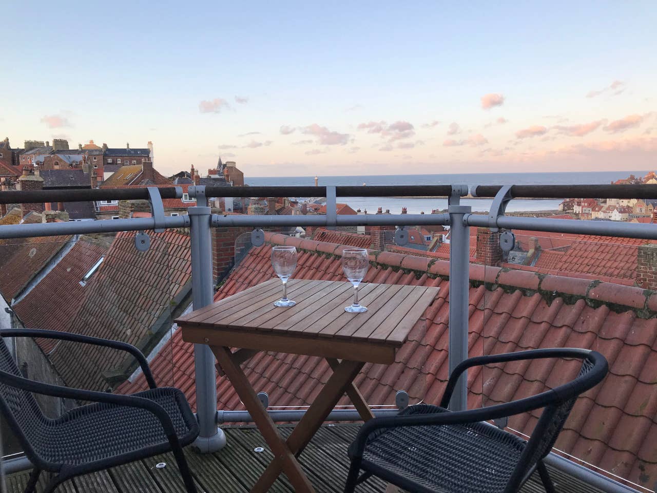 Whitby Loft Apartment patio with sea views 